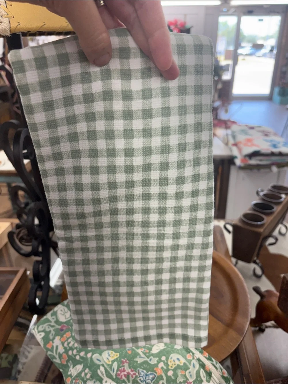 Farm Bunny Check Kitchen Towel - Green